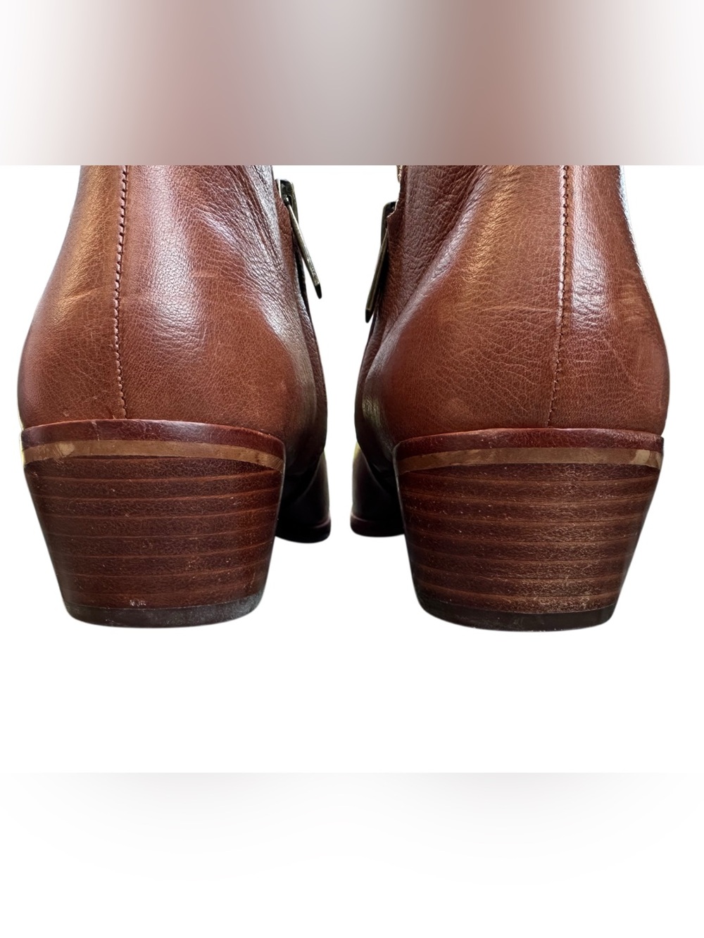 Sam Edelman PETTY Leather Ankle Boots Cognac Brown Western Booties Size 8.5 - Picture 6 of 15